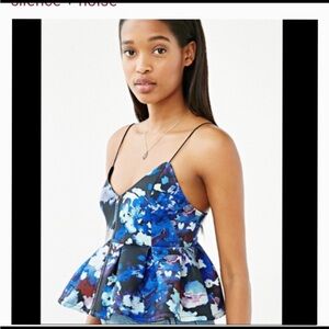 UO Floral Blue Front Zip Peplum Top Cami Tank. Medium